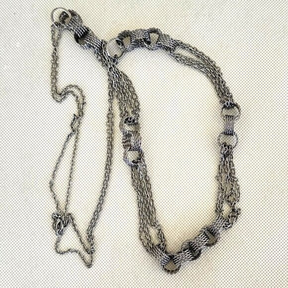 Antique Silver Tone Chain Link Necklace 34 Inch Length Casual Career - Picture 3 of 3